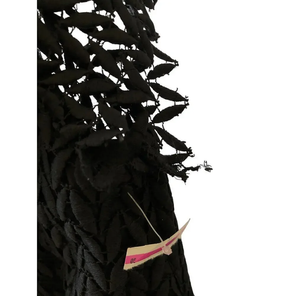 Kay Unger New York Tatum Dress Lace Overlay Short Sleeve Midi Black Size 10